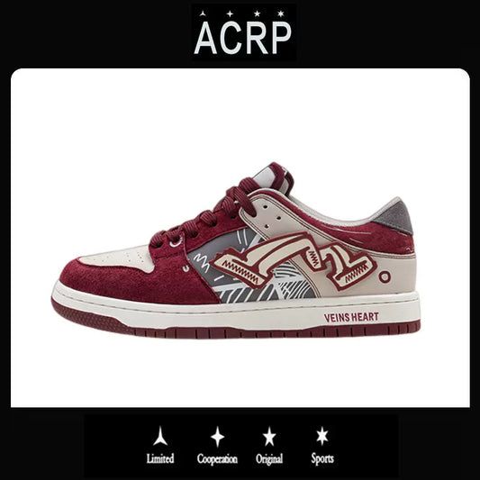 Wine red graffiti sneakers niche retro sports and leisure shoes
